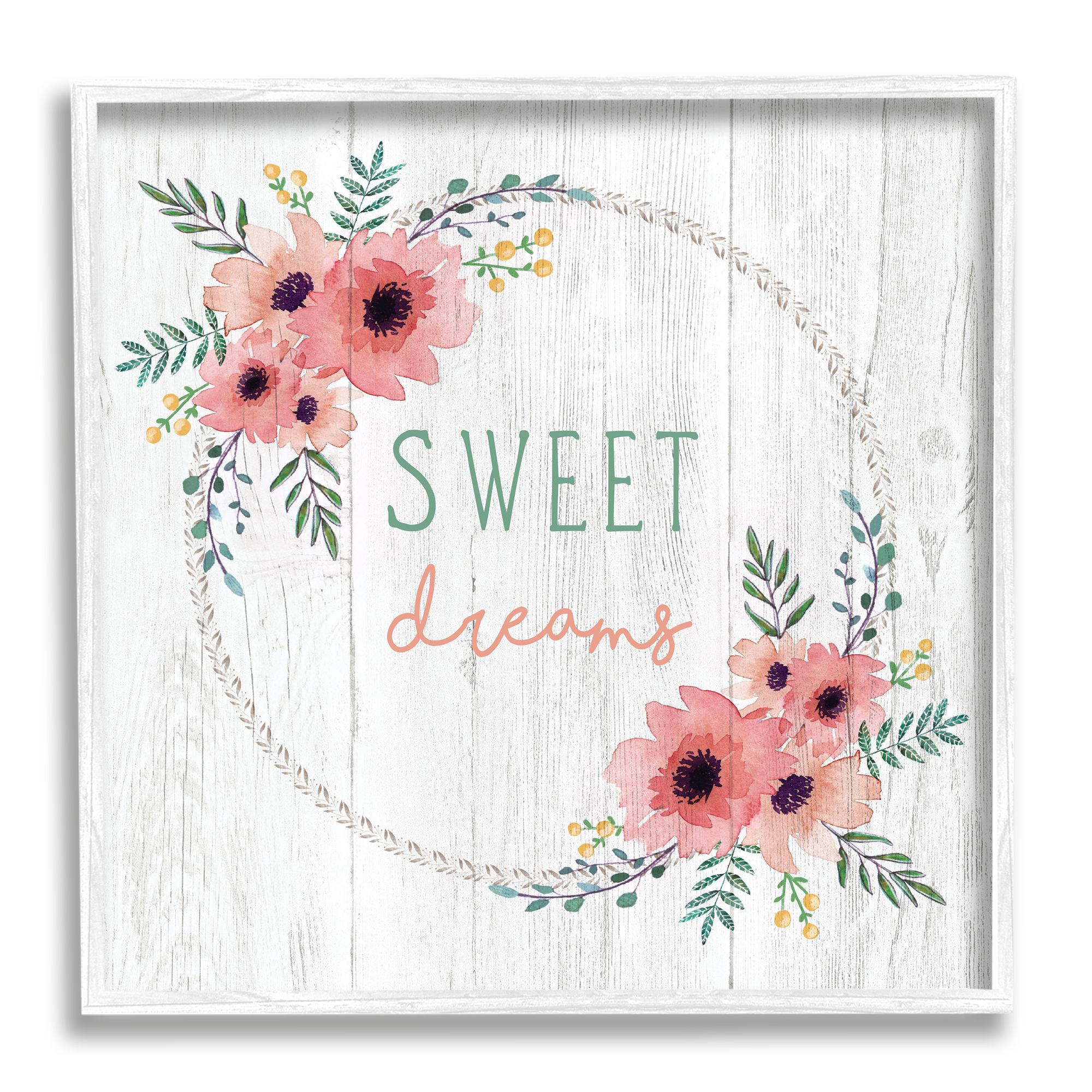 Sweet Dreams Sentiments Blushing Pink Poppy Wreath Botanical & Floral Framed Art Print Wall Art, 17x17