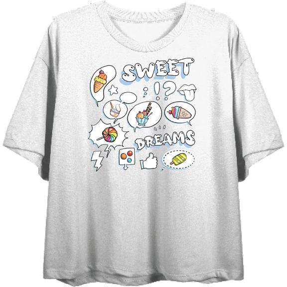Sweet Dreams Stickers Sweet Foods Women's White Crew Neck Short Sleeve Top-Large