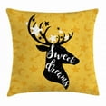 thumbnail image 1 of Sweet Dreams Throw Pillow Cushion Cover, Silhouette of Deer Animal with Antlers on a Doodle Background, Decorative Square Accent Pillow Case, 24 X 24 Inches, Earth Yellow Black White, by Ambesonne, 1 of 2