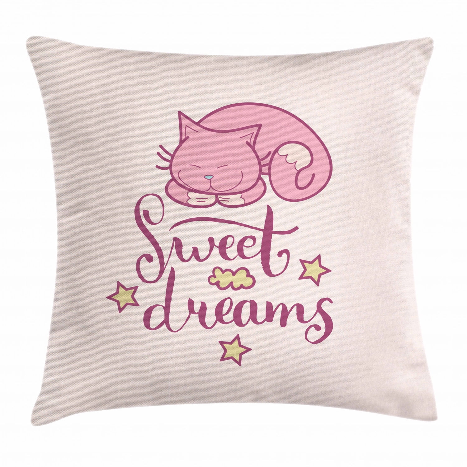 Sweet Dreams Throw Pillow Cushion Cover, Sleeping Cartoon Cat with