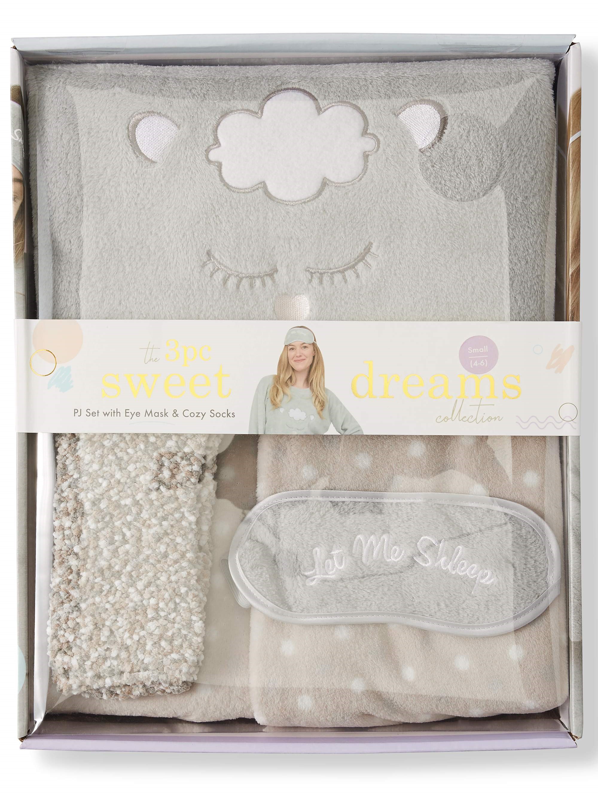 Sweet Dreams Women's 4-Piece Plush Gift Box Pajama Set (Top, Pant, Socks, and Eye Mask) - image 1 of 5
