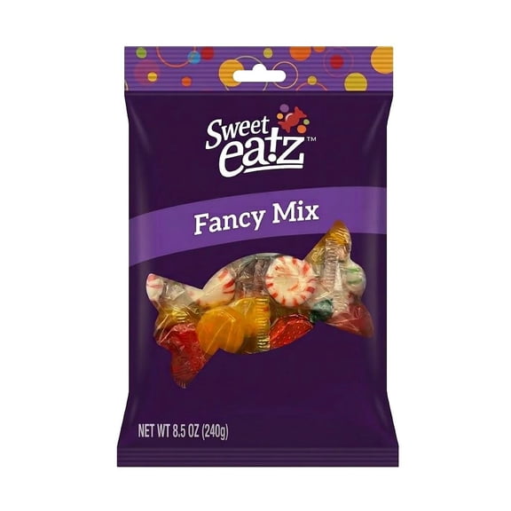 Sweet Eatz Fancy Mix with Fruit Discs, Strawberry Bon Bons, Cinnamon Discs, Butterscotch Discs, Peppermint Starlights and Spearmint Starlights, Individually Wrapped Assorted Hard Candy, 8.5 oz