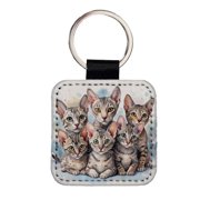Sweet Egyptian Mau Cats Faux Leather Square Keychain