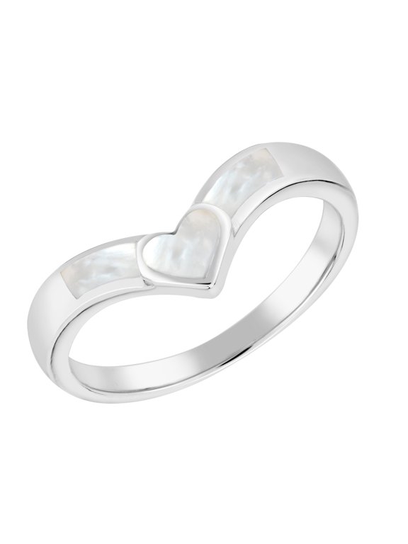 Sweet Embrace Heart Crown Natural Shell Inlay Sterling Silver Ring-7