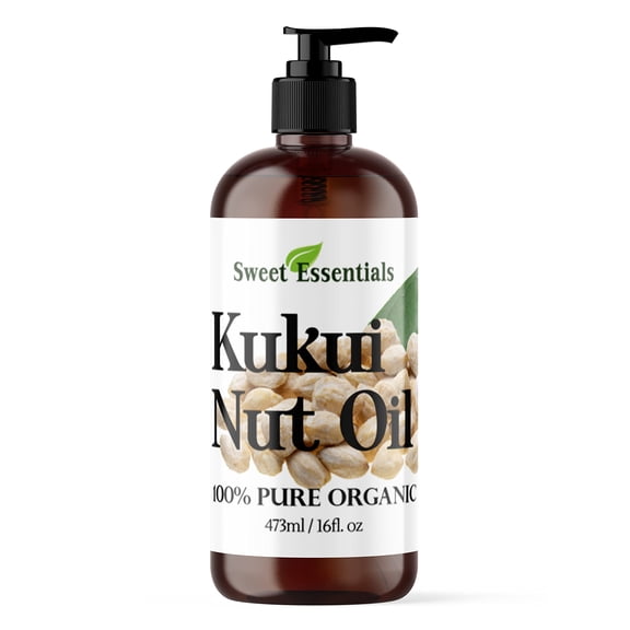 Sweet Essentials 100% Organic Kukui Nut Oil | Imported From Hawaii | Various Sizes | 100% Pure | Cold-Pressed | Natural Moisturizer for Skin, Hair and Face (16 fl oz With Pump)
