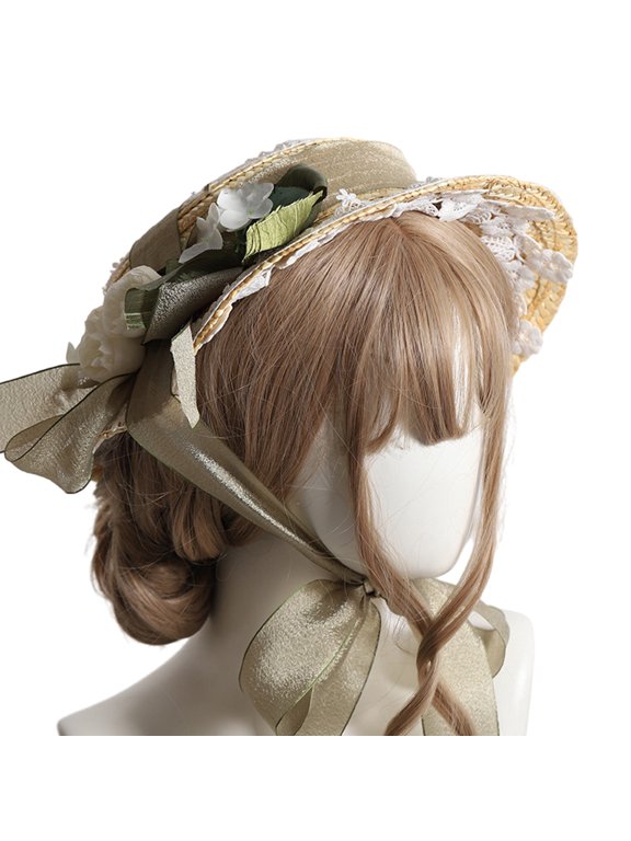 Sweet Flat Bonnet Color Flower Ribbon Straw Hat French Women Girls Pastoral Flat Hat Straw Weaving Hats