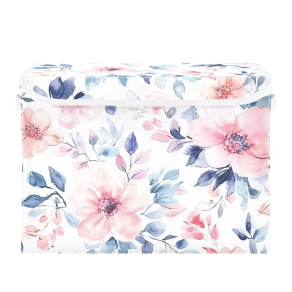 Sweet Floral Leaves Watercolor Soft Pastel Foldable Storage Bin with Lid and Handle Collapsible Storage Box 16.5 x 12.6 x 11.8 inches