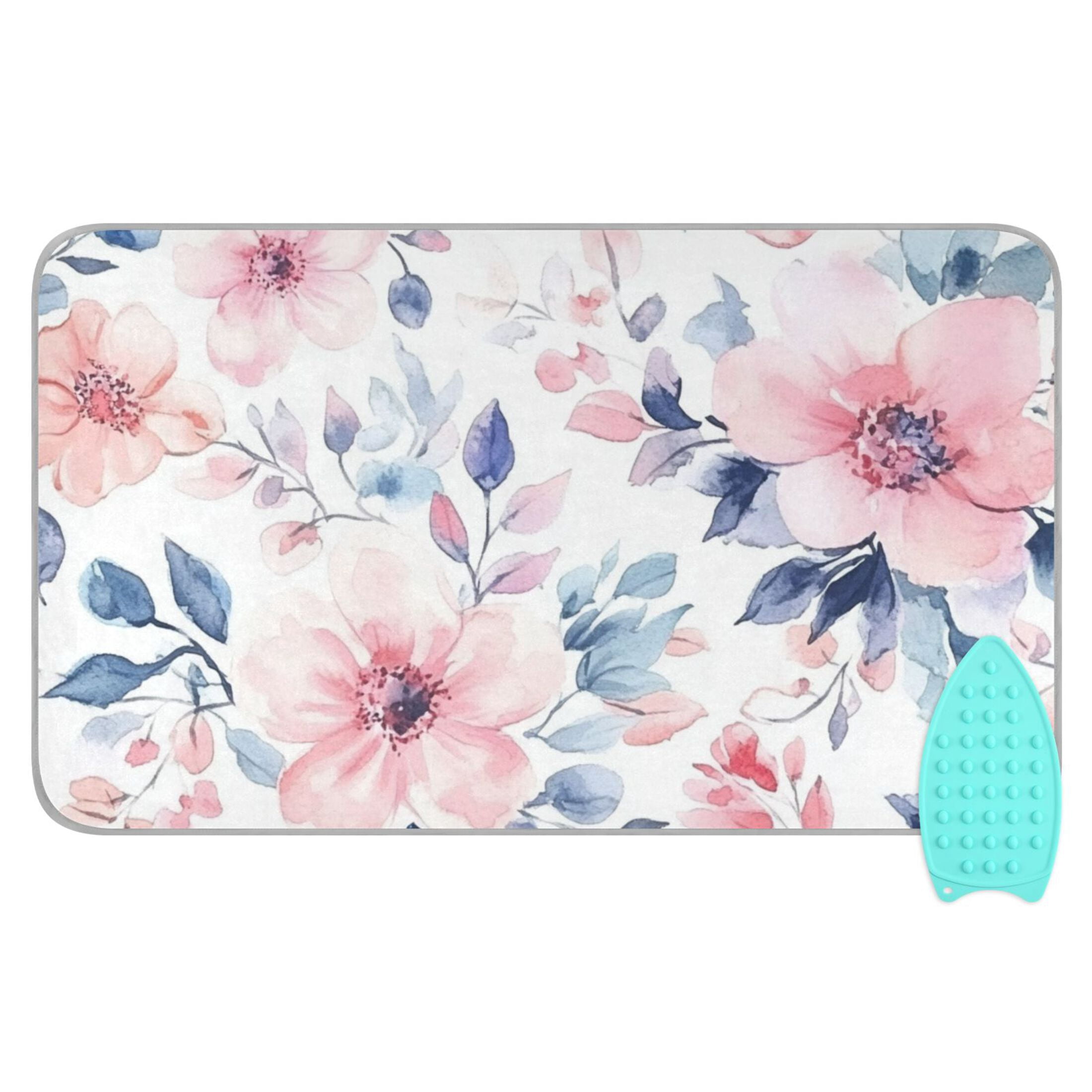 Sweet Floral Leaves Watercolor Soft Pastel Ironing Mat Blanket Portable Travel Ironing Pad Heat Resistant Pad 47.2" x 27.6”