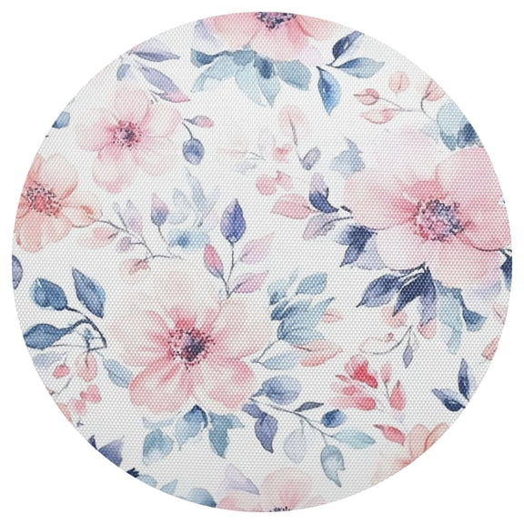 Sweet Floral Leaves Watercolor Soft Pastel PVC Round Grid Placemat Table Mat 1 Pc 15.4" x 15.4"