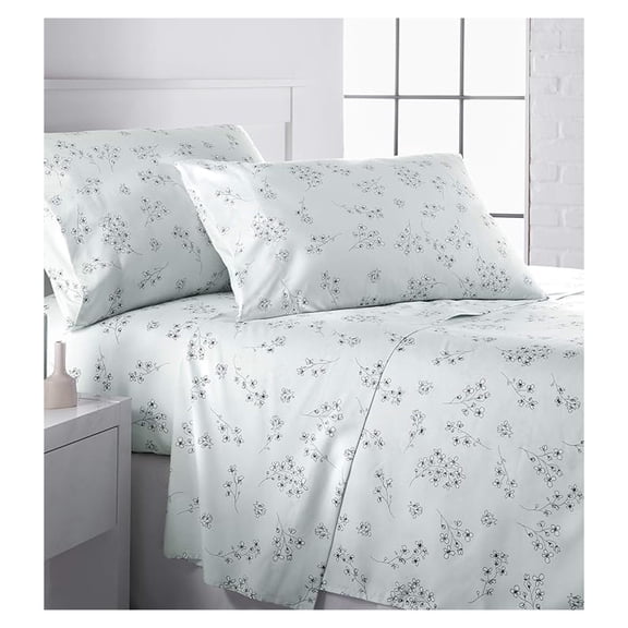 Sweet Florals, 3-Piece, 15 Inch Deep Pocket Twin Sheets Set, Floral Sheet Set with Pillow Cases, for Nature Theme Decor, Wrinkle Resistant Microfiber, Blue Sheets