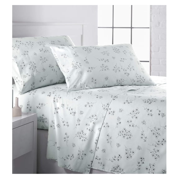 Sweet Florals Collection, 3-Piece Sheets Set, 14" Deep Pocket Fitted Sheet, Flat Sheet, Blue Sheets, Standard Pillowcase, Blue Pillow Case, Floral Bedding Set Twin Sweet Florals Blue