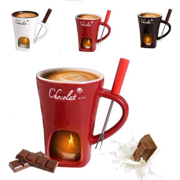 Sweet Fondue Cup for Date Night and More - Chocolate Melting Cup Set with Forks, Perfect as Fondue Mug or Chocolate Fondue Mug - Ideal Gifts for Birthday, Wedding and More (red)