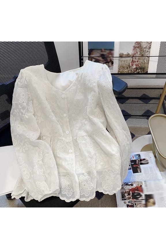 Sweet French Women Long Sleeve Shirts Lace Female Ele Cute Tops Blouse