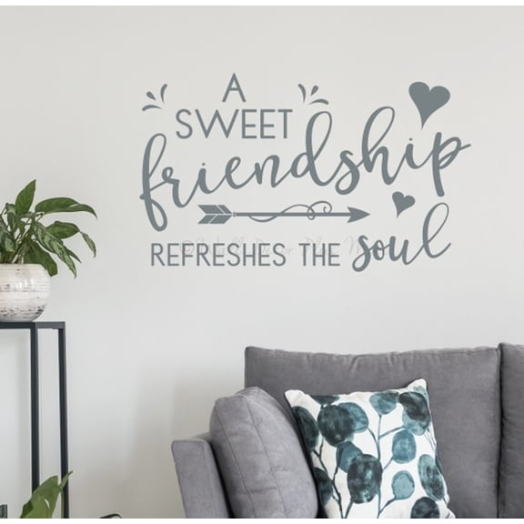 Sweet Friendship Refreshes Soul Inspirational Vinyl Decals - Quote Decals for Wall - Die-Cut Vinyl Wall Art - Wall Decals Quotes Motivational - Sayings for Wall Décor, 23x14-Inch, StormGray