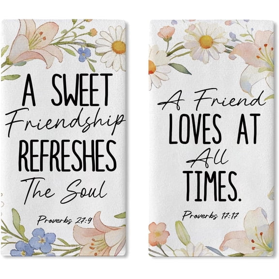 A Sweet Friendship Refreshes The Soul Kitchen Dish Towels Set of 2, Christian Gifts for Women Friends Floral Drying Towel, Religious Bible Verse Scripture Proverbs 27:9 Bathroom Decor 18''x26''