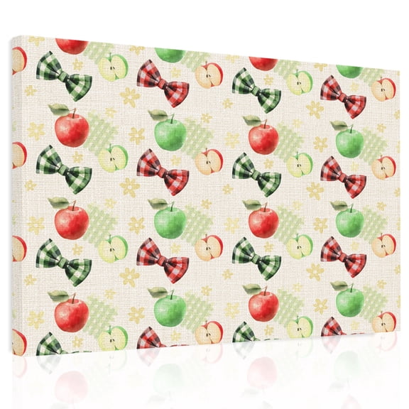 Sweet Fruit Canvas Print Wall Art, Rustic Red Green Apples Bows Beige Wall Decor Modern Artwork Paintings Pictures for Living Room Framed and Stretched Ready to Hang 12" x 16"