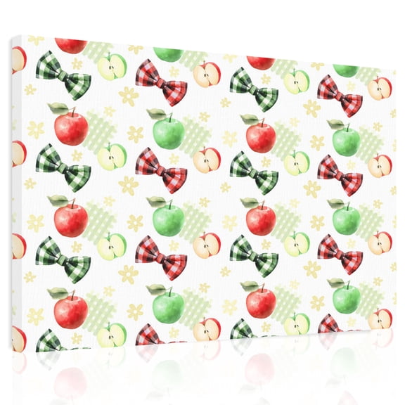 Sweet Fruit Canvas Print Wall Art, Sunny Red Green Apples Bows White Wall Decor Modern Artwork Paintings Pictures for Living Room Framed and Stretched Ready to Hang 16" x 20"