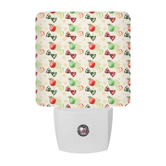 Sweet Fruit LED Night Light, Rustic Red Green Apples Bows Beige Night Lights plug into Wall with Smart Sensor Dusk to Dawn Sensor for Nursery Bedroom 2.95x4.5in