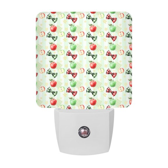 Sweet Fruit LED Night Light, Summer Red Green Apples Bows Night Lights plug into Wall with Smart Sensor Dusk to Dawn Sensor for Nursery Bedroom 2.95x4.5in