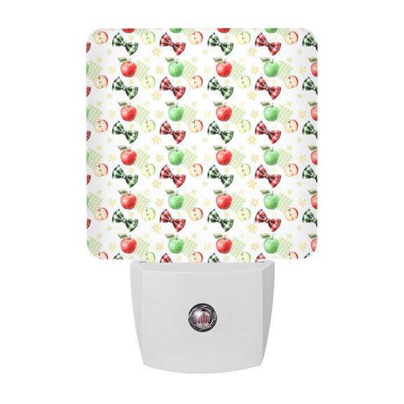 Sweet Fruit LED Night Light, Sunny Red Green Apples Bows White Night Lights plug into Wall with Smart Sensor Dusk to Dawn Sensor for Nursery Bedroom 2.95x4.5in