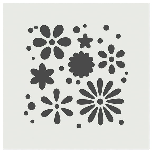 Sweet Geometric Flowers and Dots Seamless Repeating Pattern DIY Cookie Wall Craft Stencil - 11.5 Inch