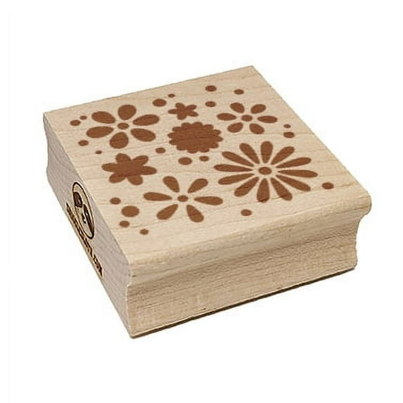 Sweet Geometric Flowers and Dots Seamless Repeating Pattern Square Rubber Stamp Stamping Scrapbooking Crafting - Large 2.75in