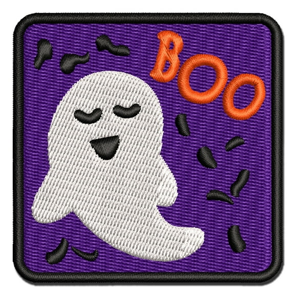 Sweet Ghost Boo Halloween Applique Multi-Color Embroidered Hook & Loop Patch - 2.5 Inch Small