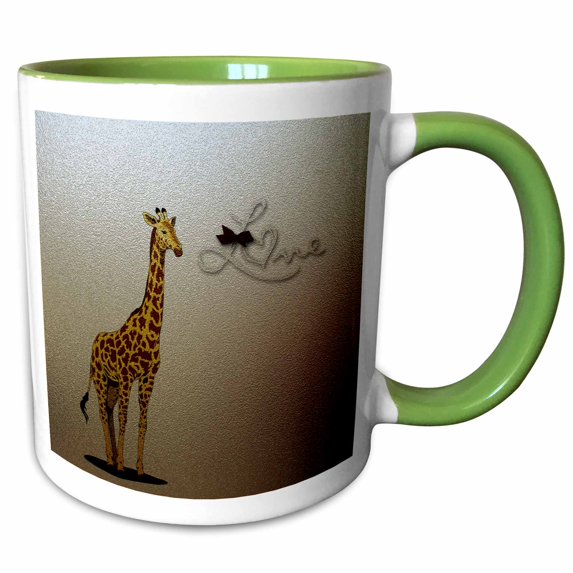 3drose, Sweet Giraffe with the Word Love - Cute Animals - Childrens Décor, 11oz Two-tone Green Mug