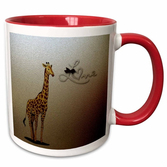 3drose, Sweet Giraffe with the Word Love - Cute Animals - Childrens Décor, 11oz Two-tone Red Mug