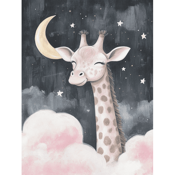 Sweet Giraffe in Night Sky Canvas Print/Wall Art Suitable for BedroomLiving RoomNurseryBathroomOffice Decor