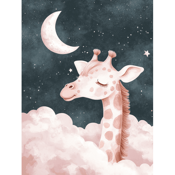 Sweet Giraffe in Night Sky Canvas Wall Art Suitable for Bedroom Living Room Nursery Bathroom and Office Decoration.