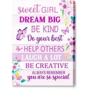 Sweet Girl Dream Big Canvas Wall Art,Pink Butterfly Floral Girl Inspirational Canvas Artwork Picture Poster Decor for Home Bedroom Girl Room Office 12 x 15 Inch