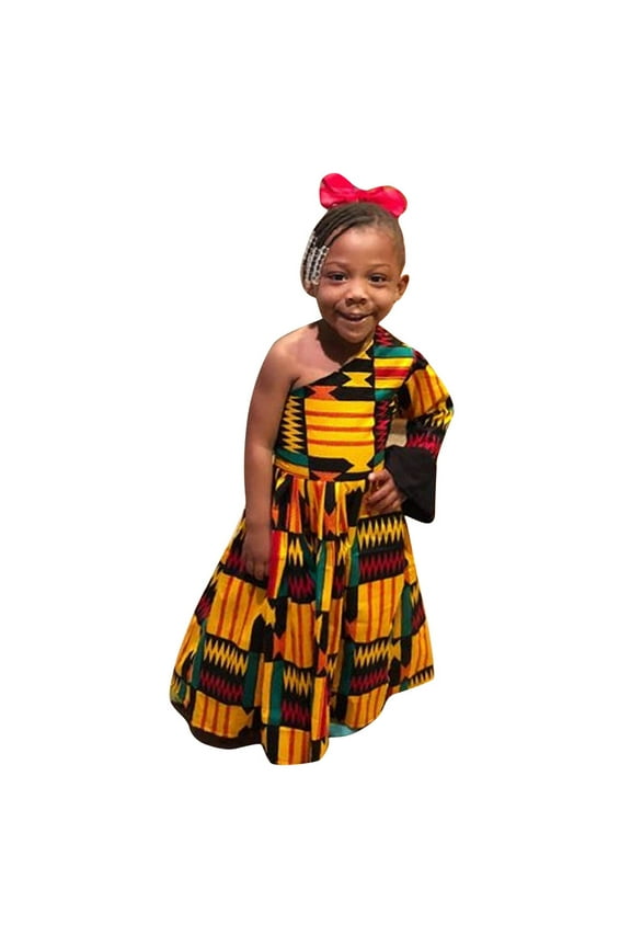 Sweet Girl Princess Dress Sloping Toddler Dress Shoulder Kids Clothes African Baby Girl Party Dashiki Girls Dress Skirt Spring Clothing