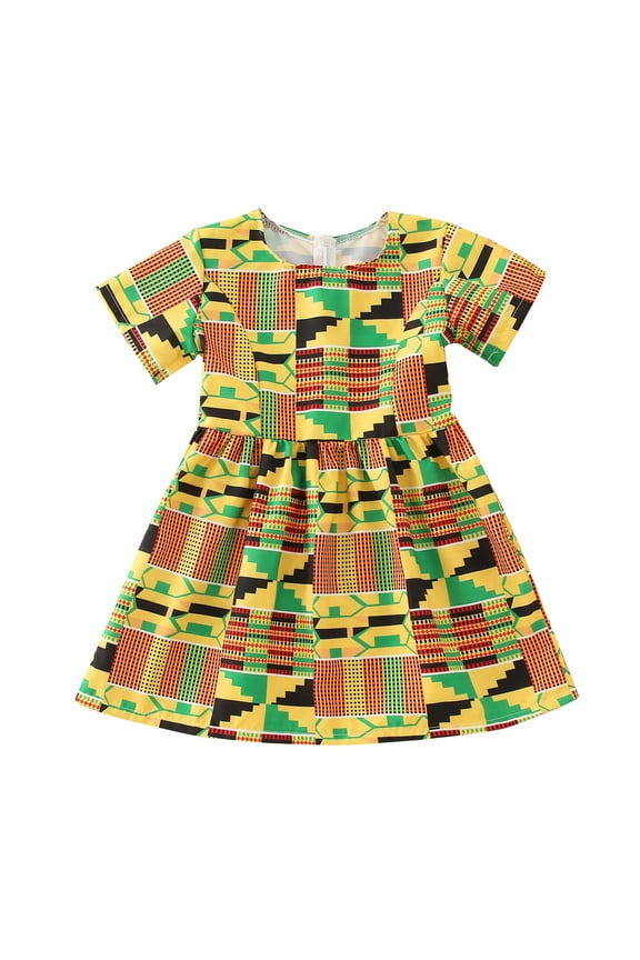 Sweet Girl Princess Dress Toddler Kids Baby Girls African Dashiki Traditional Style Short Sleeve Round Neck Dress Ankara Princess Dresses Outfits Clothing