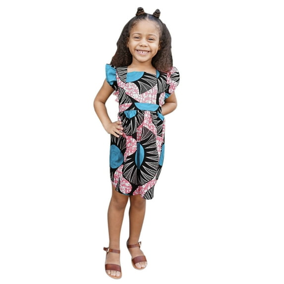 Sweet Girl Princess Dress Toddler Kids Girls African Traditional Style Fly Sleeve Backless Dress Ankara Princess Dresses 1-6Y Clothing