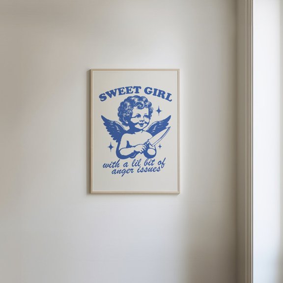 Sweet Girl With Anger Issues Poster, Unframed Canvas 24x36in