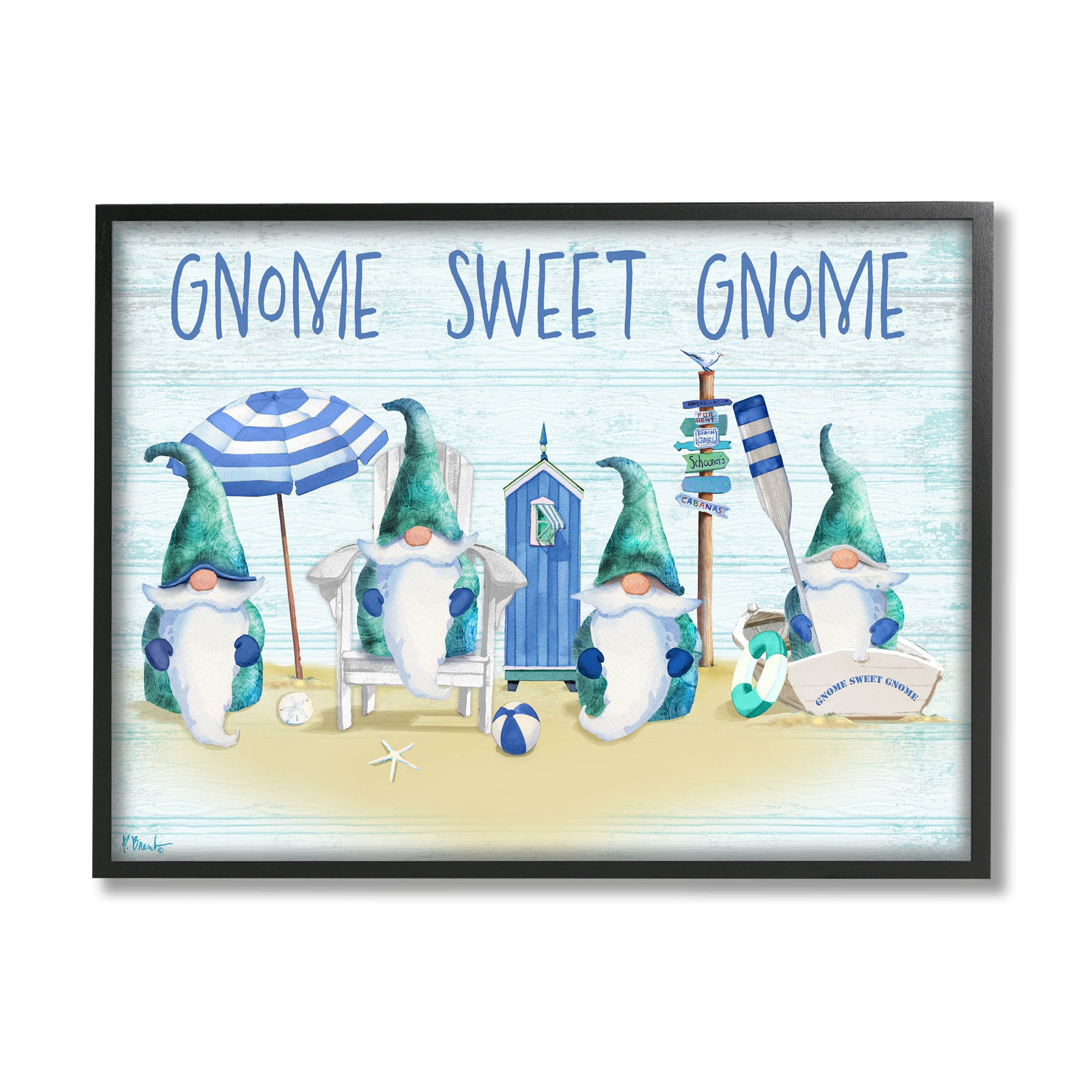 Sweet Gnome Coastal Beach Family Fairy Tales & Fantasy Graphic Art Black Framed Art Print Wall Art