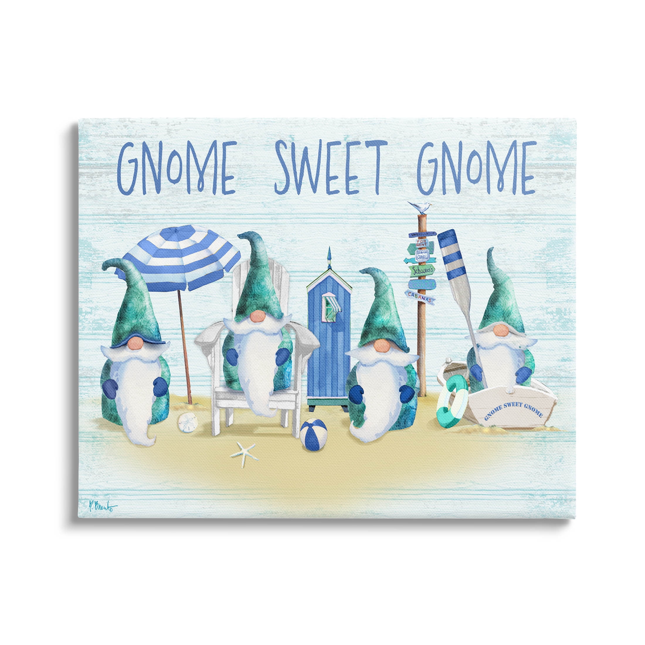 Sweet Gnome Coastal Beach Family Fairy Tales & Fantasy Graphic Art Gallery Wrapped Canvas Print Wall Art