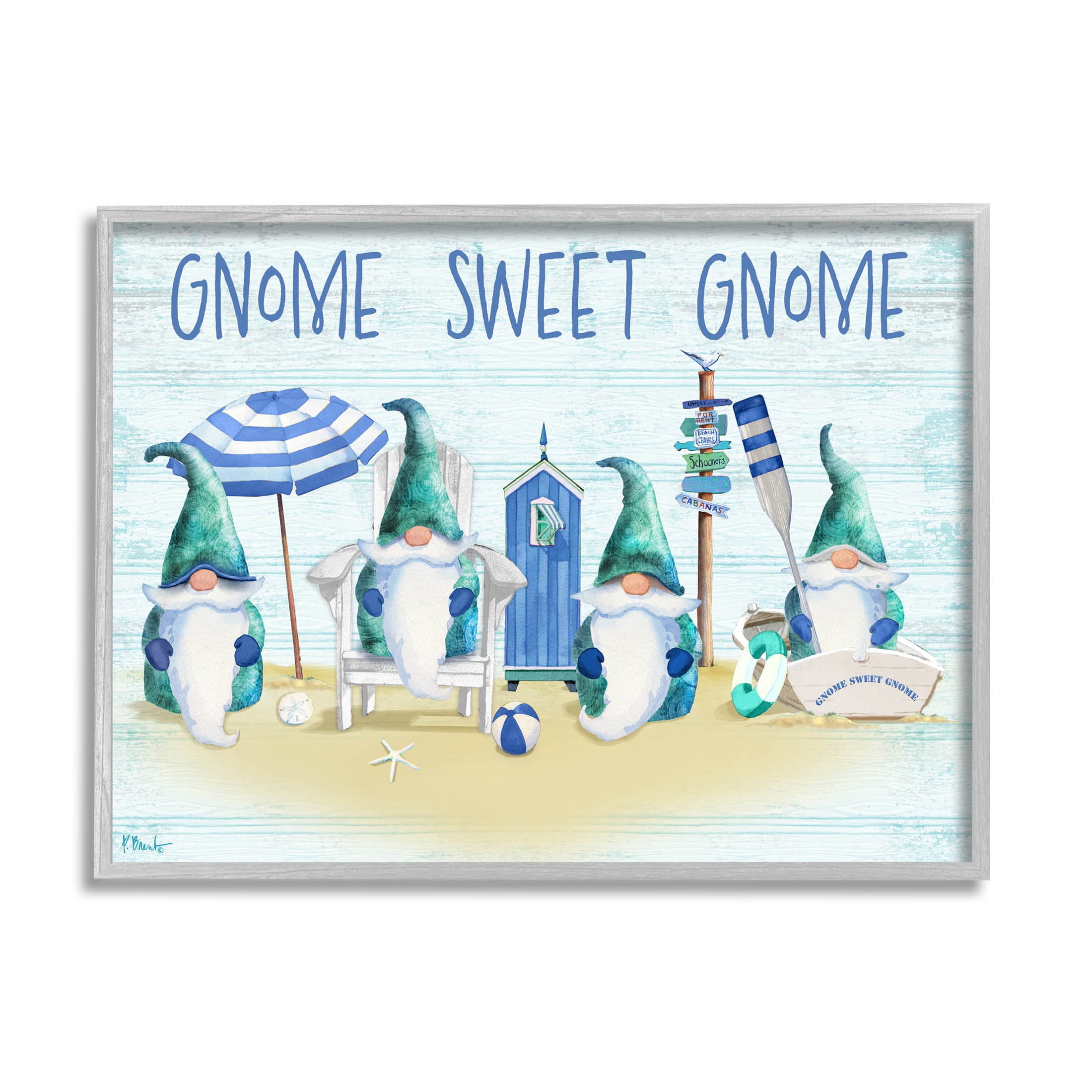 Sweet Gnome Coastal Beach Family Fairy Tales & Fantasy Graphic Art Gray Framed Art Print Wall Art