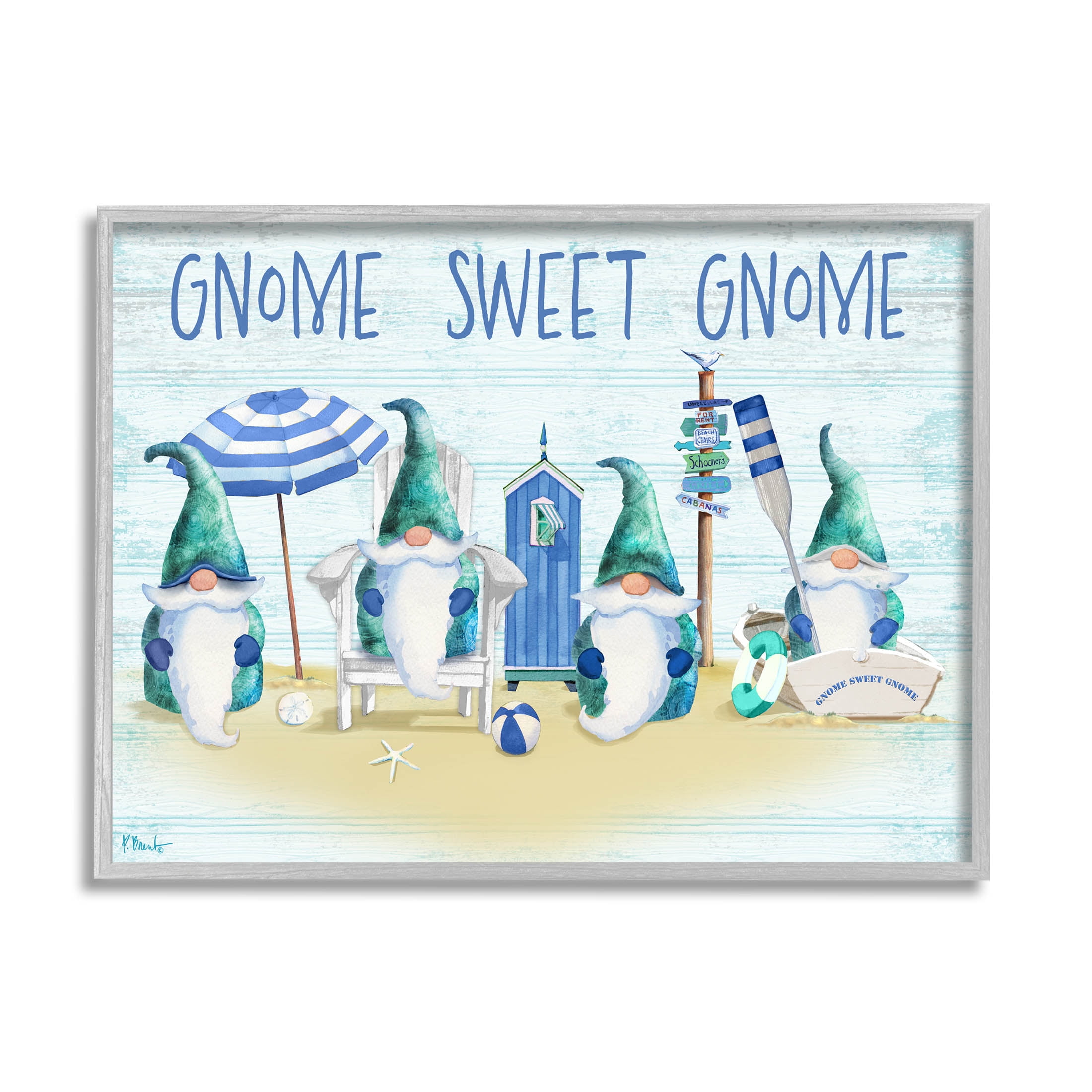 Sweet Gnome Coastal Beach Family Fairy Tales & Fantasy Graphic Art Gray Framed Art Print Wall Art