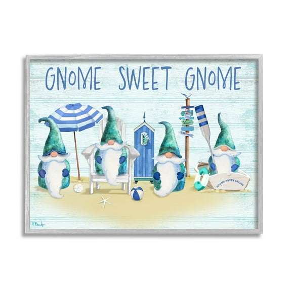 Sweet Gnome Coastal Beach Family Fairy Tales & Fantasy Graphic Art Gray Framed Art Print Wall Art