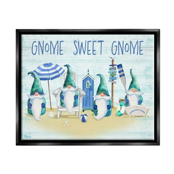 Sweet Gnome Coastal Beach Family Fairy Tales & Fantasy Graphic Art Jet Black Framed Art Print Wall Art