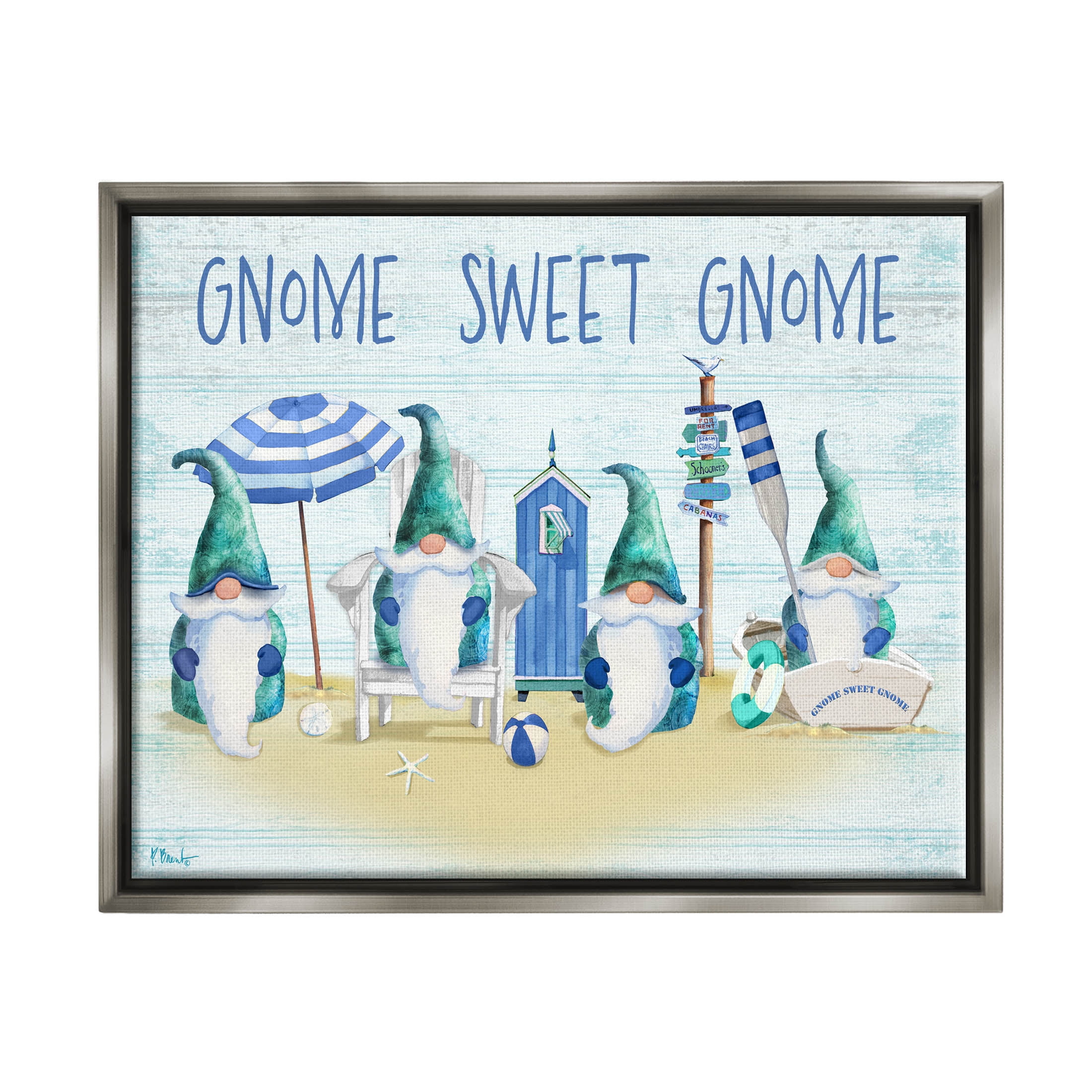Sweet Gnome Coastal Beach Family Fairy Tales & Fantasy Graphic Art Luster Gray Framed Art Print Wall Art