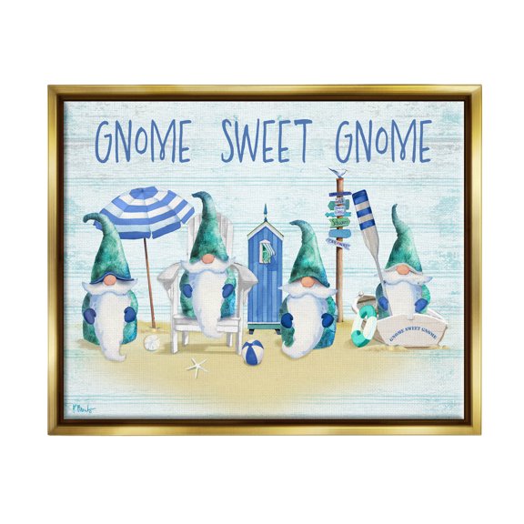 Sweet Gnome Coastal Beach Family Fairy Tales & Fantasy Graphic Art Metallic Gold Framed Art Print Wall Art