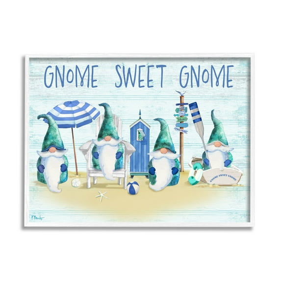 Sweet Gnome Coastal Beach Family Fairy Tales & Fantasy Graphic Art White Framed Art Print Wall Art