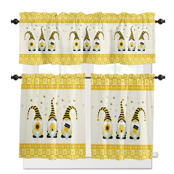 Sweet Gnomes Kitchen Curtains Valances and Tiers Set of 3, 24 Inch Length Tier Curtains and Valance Rod Pocket Valance Curtains Set for Kitchen Bathroom Small Windows