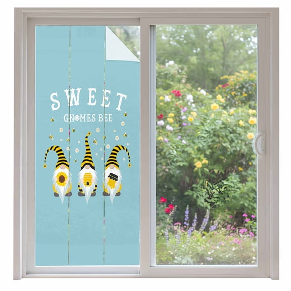 Sweet Gnomes Window Privacy Film Bee Dwarf Daisy Duck Green Decorative Glass Window Film UV Blocking Static Cling Non-Adhesive Sticker Covering for Home Door 35.4x78.7 inches
