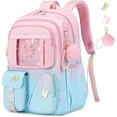 thumbnail image 1 of Sweet Gradient Color School Backpack, Kawaii Backpack Bookbag, Elementary Middle Schoolbag, Pink/Blue, 1 of 9