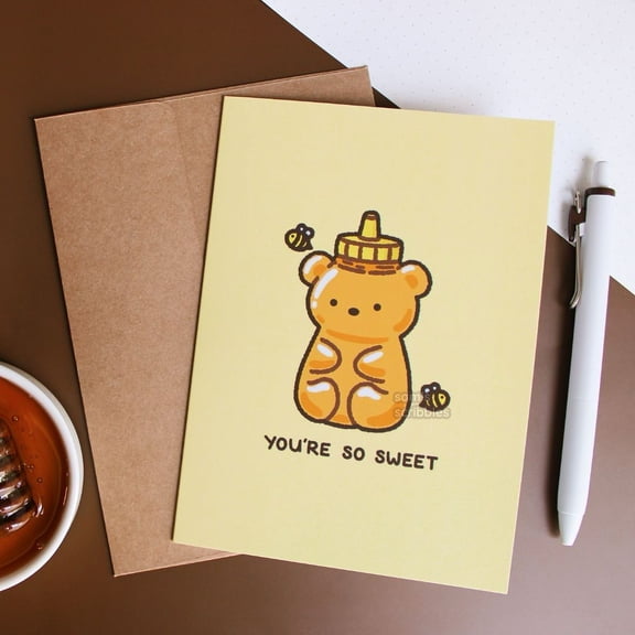 You're So Sweet Greeting Card – Cute Bear Design with Honey and Bees – Blank Inside for Personal Messages – Ideal for Birthdays, Thank You, and Just Because