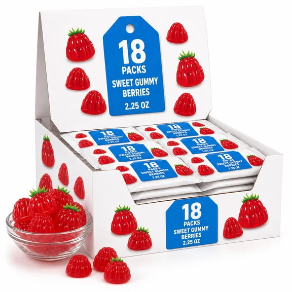 Sweet Gummy Berries, 18 Packs, 2.25 oz Each, Fruity Chewy Candy Box